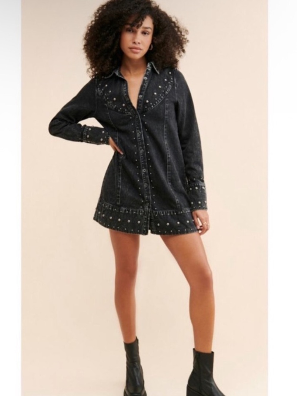 Free People We The Free Bennet Studded Denim Shirt Jacket - Picture 3 of 6